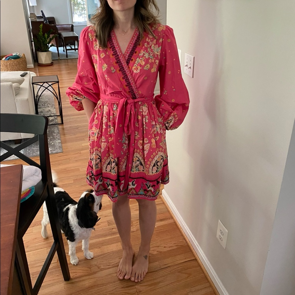 Anthropologie faux wrap beaded dress XS